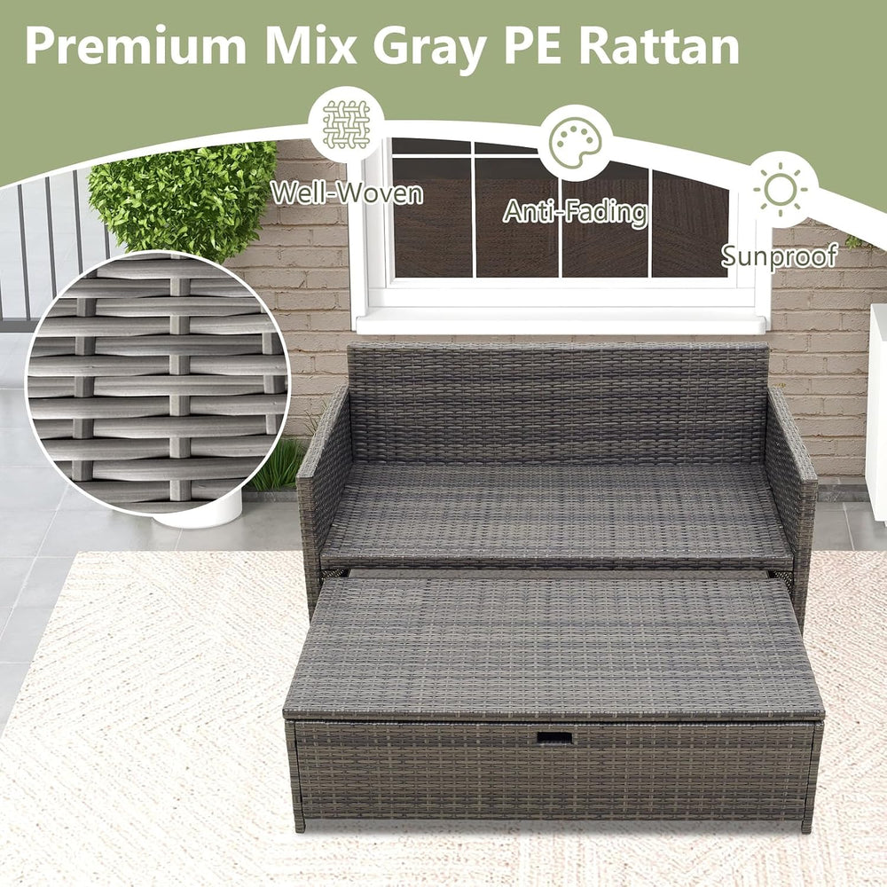 Tangkula Outdoor Rattan Daybed, Wicker Loveseat & 31 Gallon Storage Ottom...