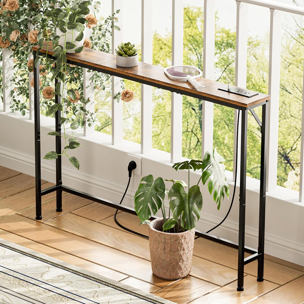 47.2" Console Table with Power Outlets, Narrow Entryway Table with Charg...