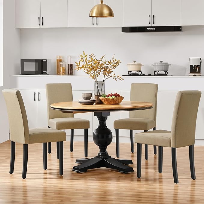 Yaheetech Dining Chairs Set of 4 Fabric Parson Upholstered Kitchen Chairs wit...