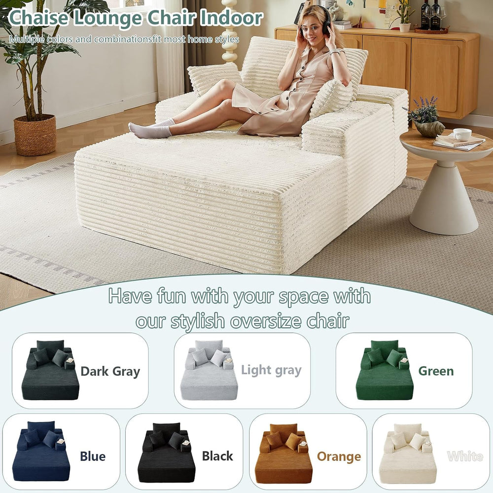LUCKHAO 50" Oversized Chaise Lounge Chair Indoor,Corduroy Boneless Readi...