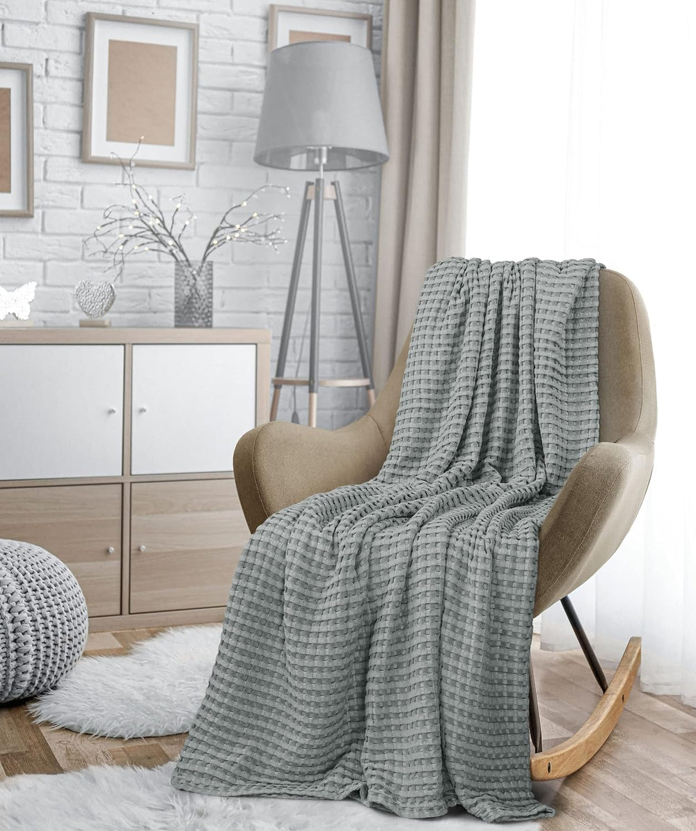 Utopia Bedding 100% Cotton Waffle Blanket Twin Size Cool Grey, 90x72 Inch