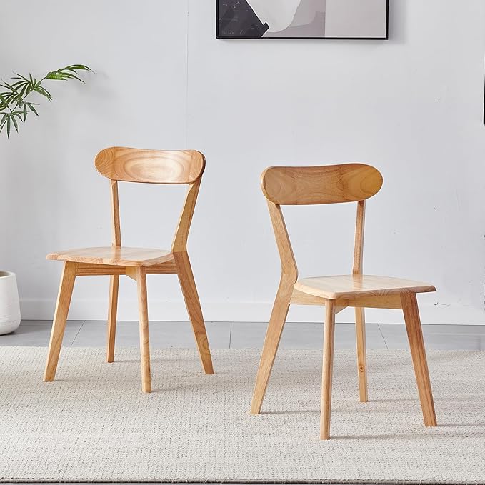 Wood Louis Dining Chairs Set of 2 100% Natural Solid Wood Home Kitchen Modern...