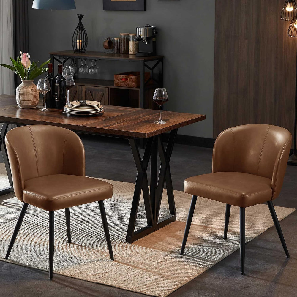 Dining Chairs Set of 2, Upholstered Kitchen Chairs with Faux Leather Cushion ...