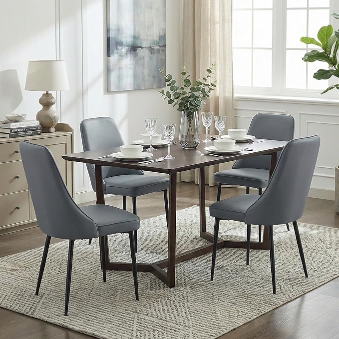 Modern Dining Chairs, Faux Leather Upholstered Dining Room Chair Kitchen Chai...