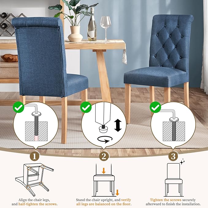 Yaheetech Dining Chairs Set of 4 Fabric Upholstered Dining Room Chairs with B...