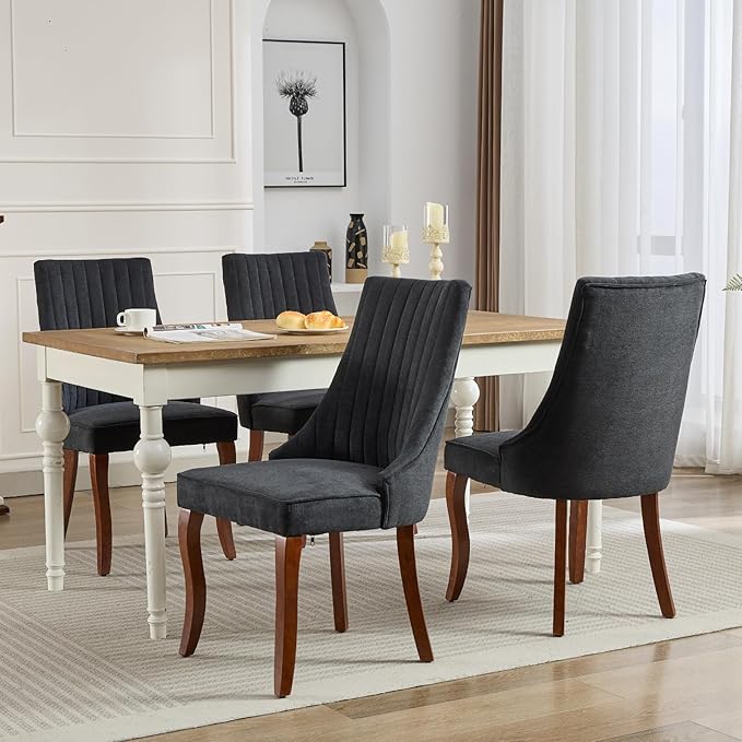 Black Mid Century Dining Chairs Set of 2, Modern Kitchen & Dining Room Se...