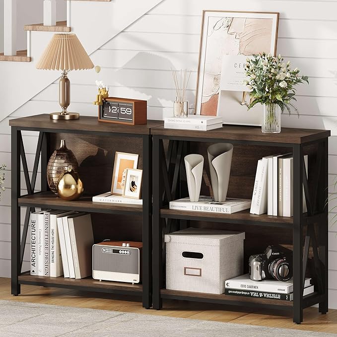 FATORRI Small Bookshelf, Rustic Book Shelf for Small Space, Low Short Bookcas...