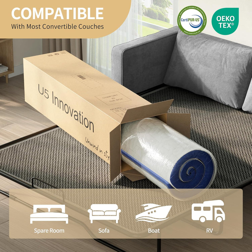 White Blue 4 Inch Queen Sofa Mattress, 72×58 Sofa Bed Mattress Replacement