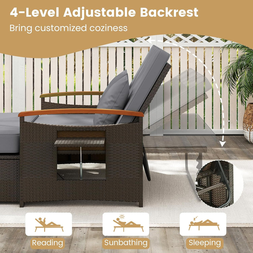Tangkula Patio Rattan Daybed, Outdoor Wicker Loveseat, Grey & Brown