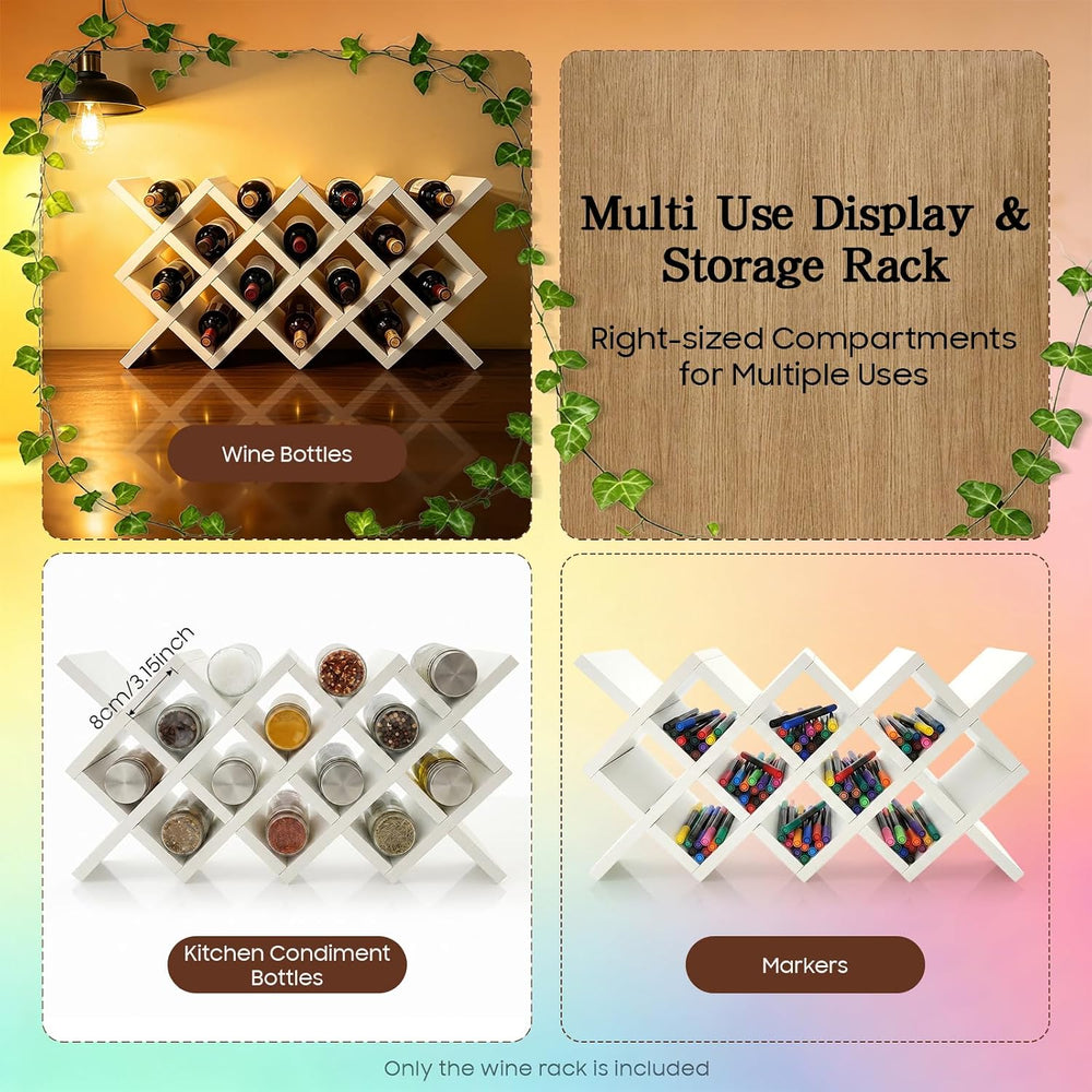 10 Grids Wooden Wine Rack โ Wall Mounted or Countertop Storage, Diamond Latti...