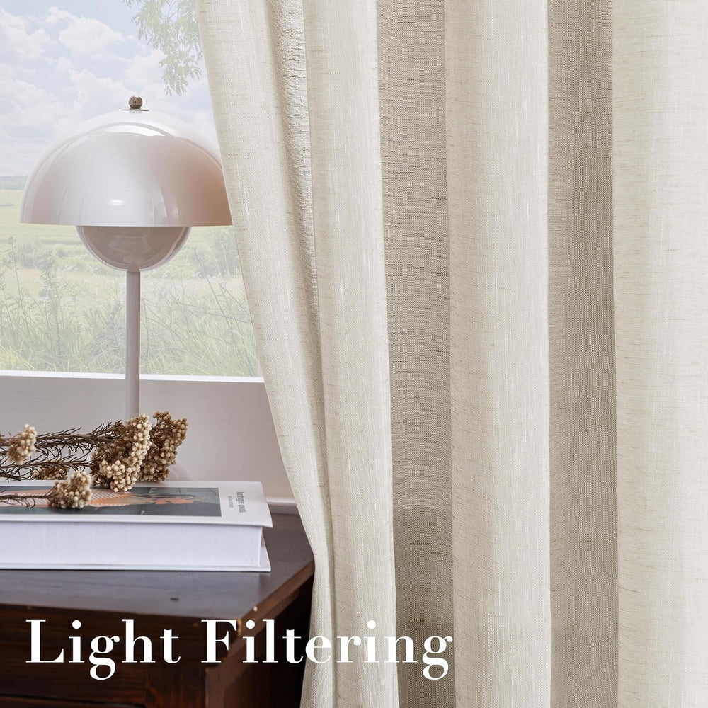 H.VERSAILTEX Natural Linen Sheer Curtains 108" 2 Panels Grommet