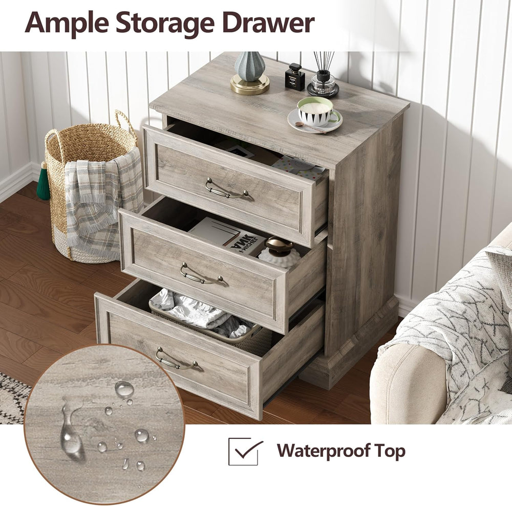 3 Drawer Dresser for Bedroom, 24" Wide Wooden Chest of Drawers, Rustic F...