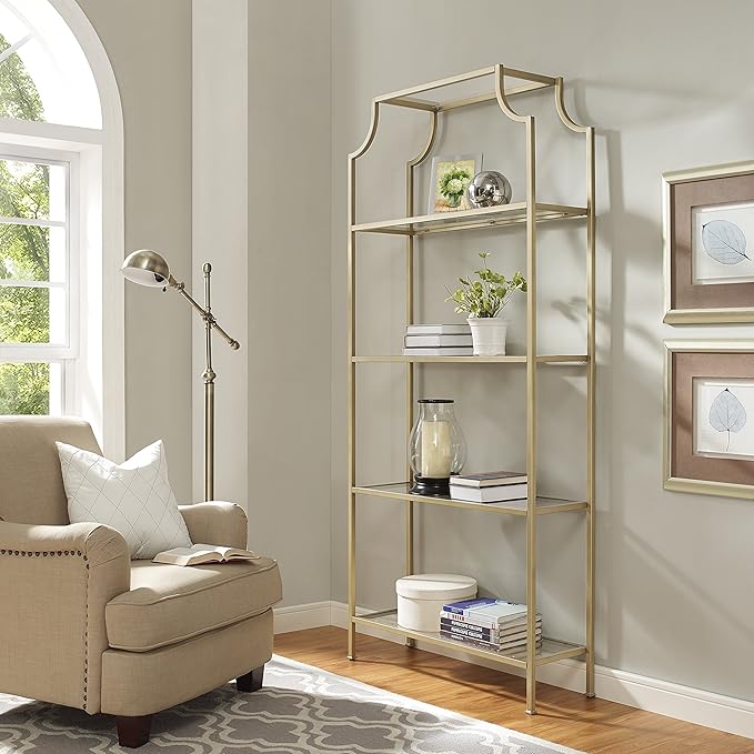 Crosley Furniture Aimee Bookshelf with Glass Shelves, Bookcase Storage, Gold ...