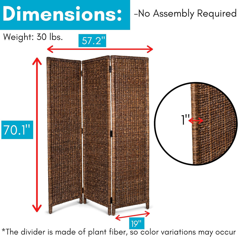 BIRDROCK HOME 3 Panel Seagrass Room Divider, Brown Wash, 57.5โ x 70.1โ
