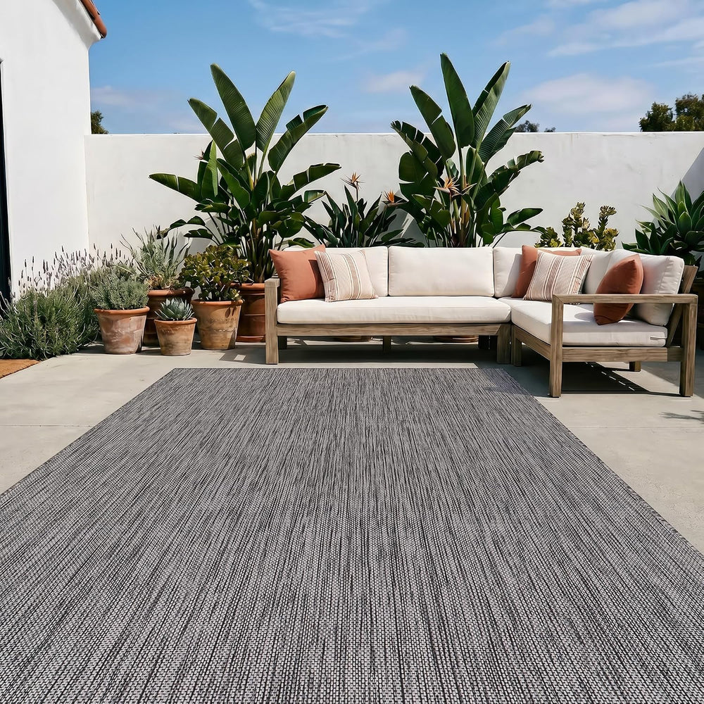 Outdoor Rug 8x10 Gray Washable Outside Rugs for Patios Porches Solid Modern W...