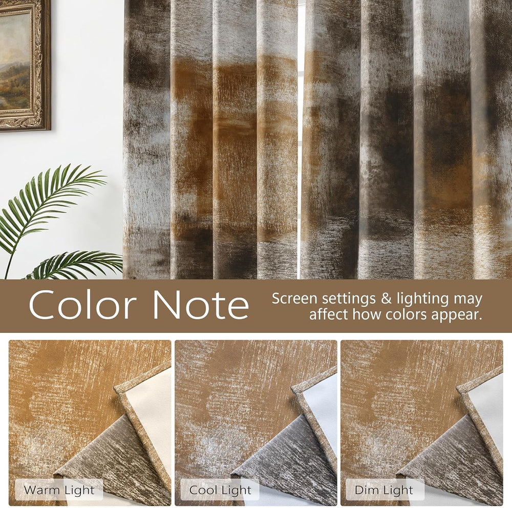 Tan Abstract Curtains for Living Room Bedroom, 52W x 84L, 2 Panels