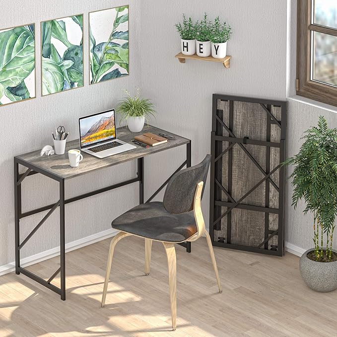 Elephance Folding Desk Writing Computer Desk for Home Office, No-Assembly Stu...