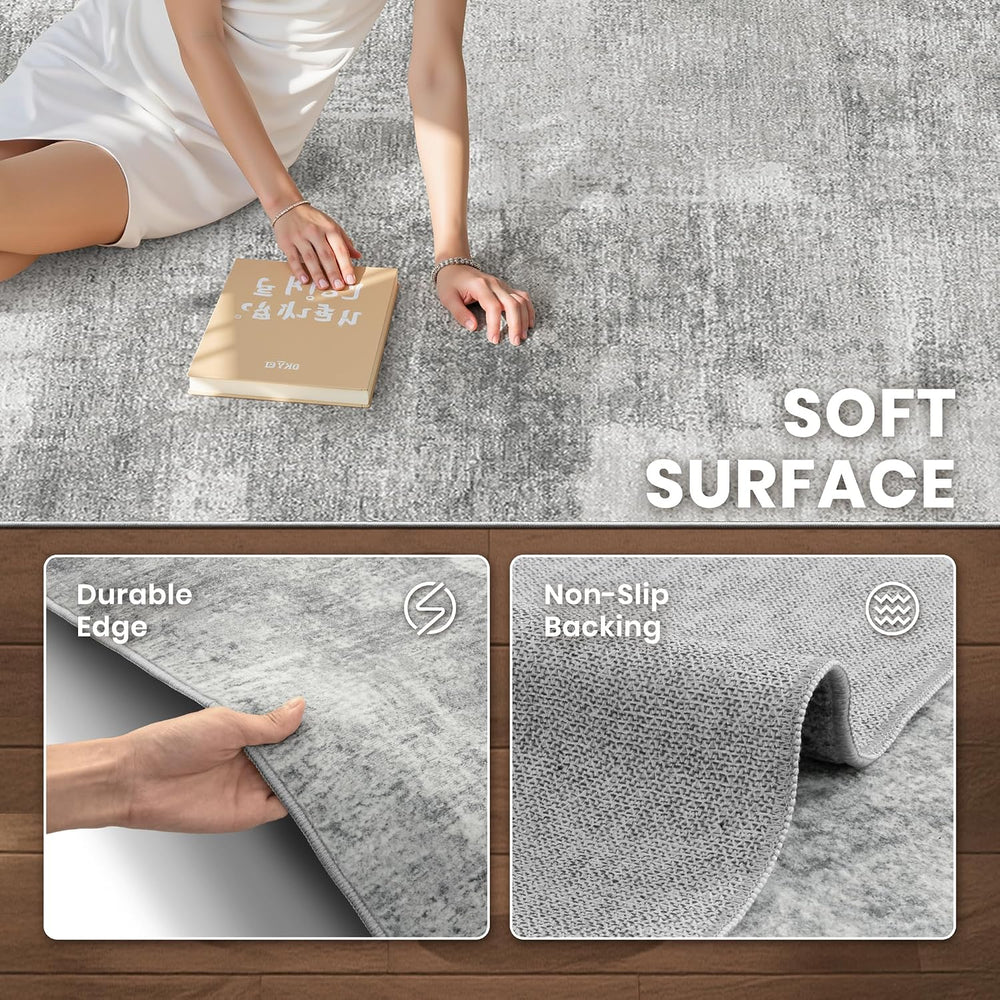 zesthome Washable Rug 8x10, Neutral Abstract Rugs for Living Room Grey