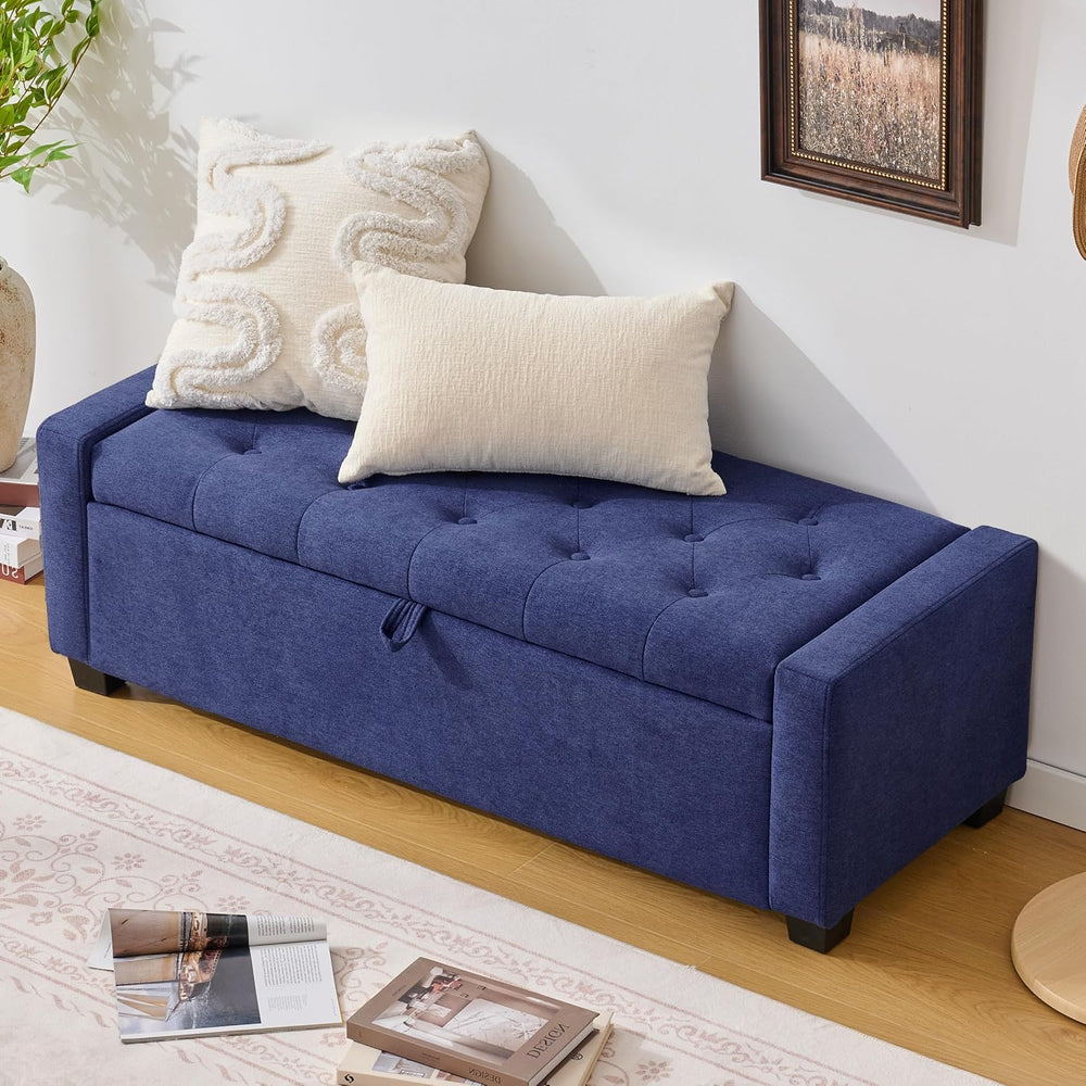 Huatean Home 48" Ottoman with Storage, Blue Storage Ottoman Bench