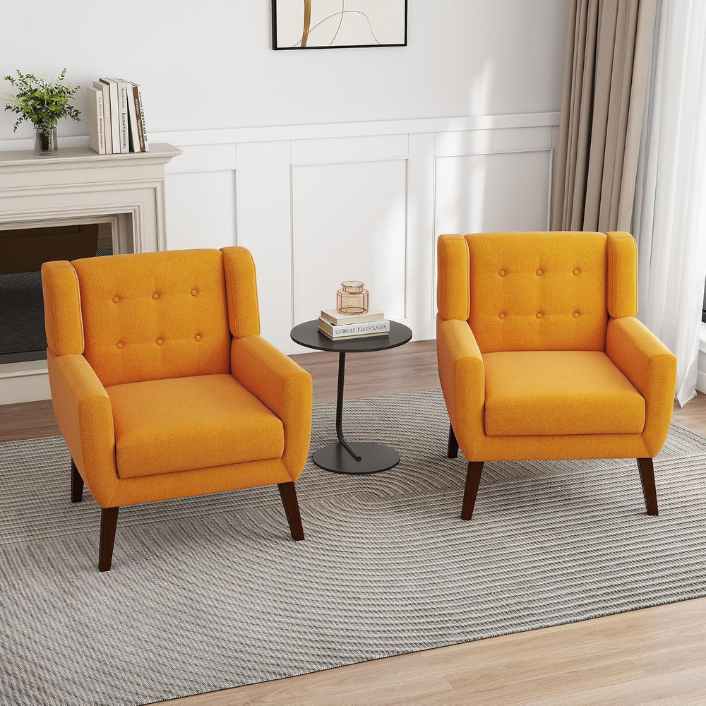 Accent Chairs Set of 2, Fabric Upholstered Armchair, Orange