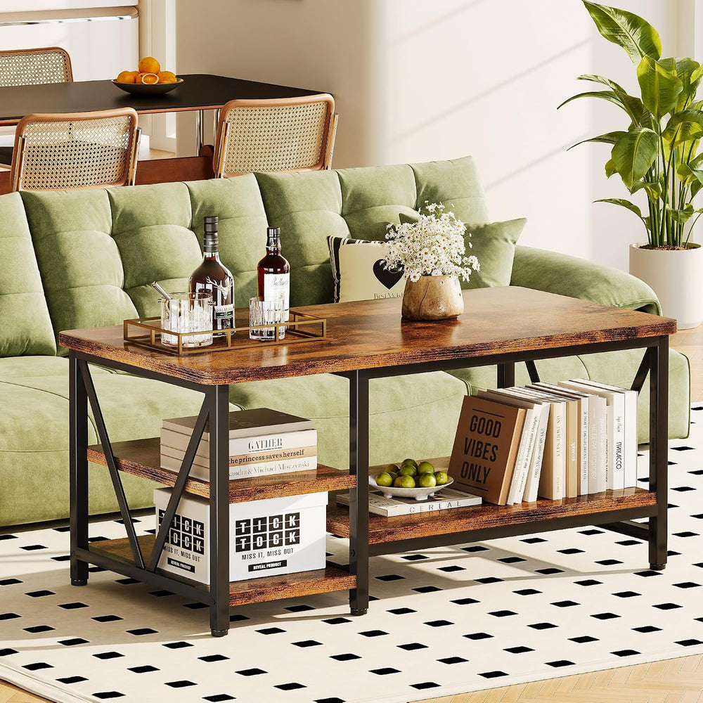 Coffee Table, 39.3" Farmhouse Coffee Table with Sturdy V-Frame Support
