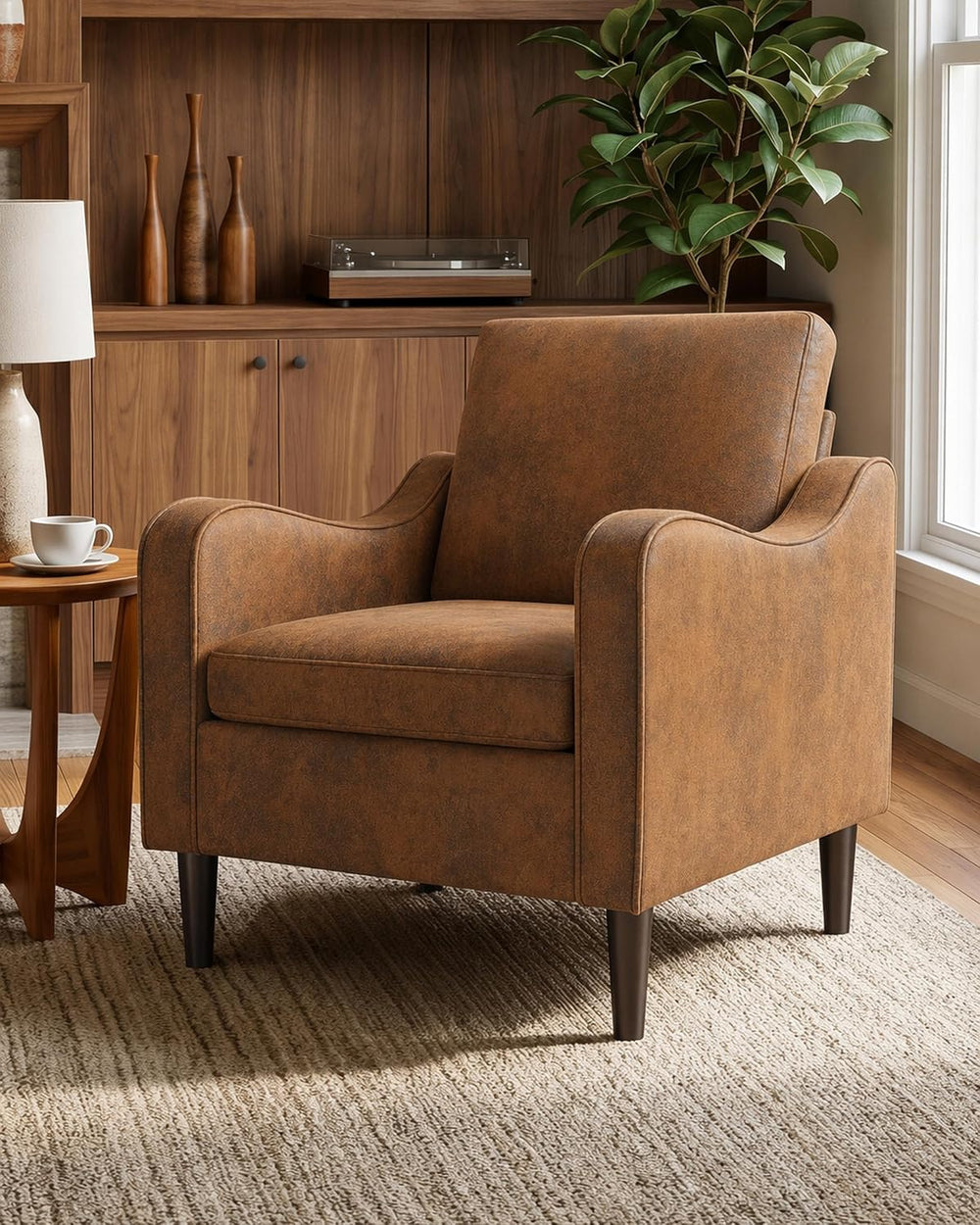 LEVELEVE Accent Arm Chair – Retro Cowhide, Upholstered Scooped Comfy Reading ...