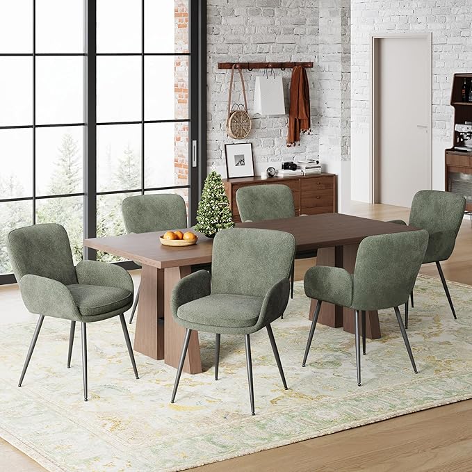 VKNOW Modern Dining Chairs Set of 6, Upholstered Dining Room Chair with Armre...