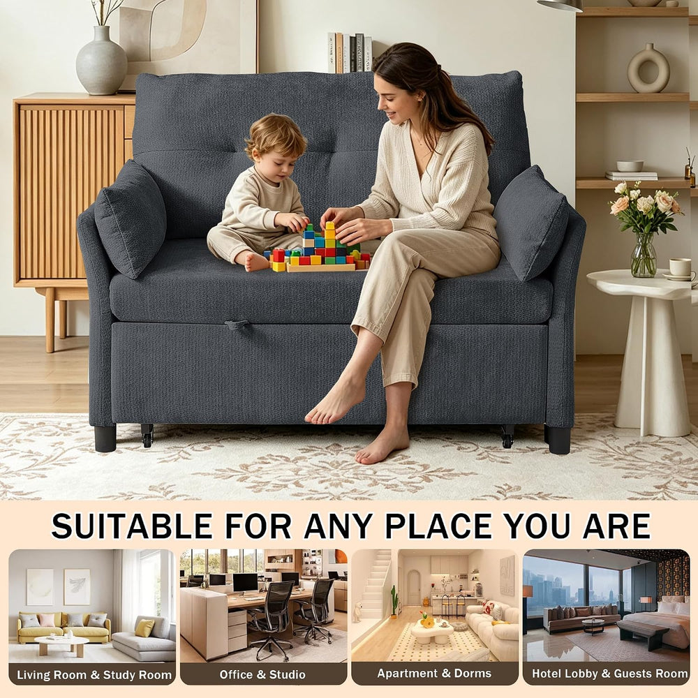 51.18'' 3-in-1 Convertible Sofa Bed, Pull Out Couch with 5-Position A...