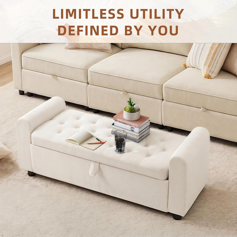 48" Ottoman with Storage, Tufted Storage Ottoman Bench, Convenient Livin...