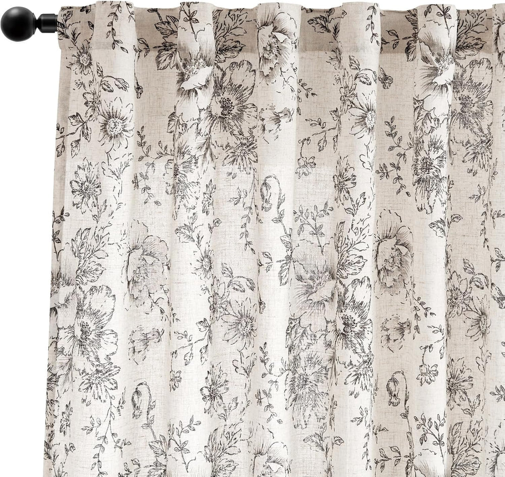 jinchan Floral Linen Curtains 84 Long for Living Room 2 Panels