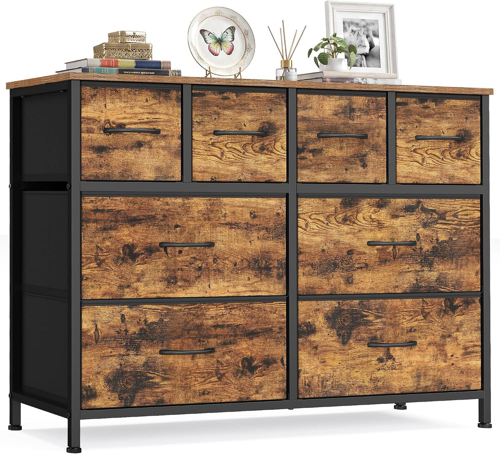 SONGMICS Wide Dresser for Bedroom, 8 Fabric Drawers with Steel Frame