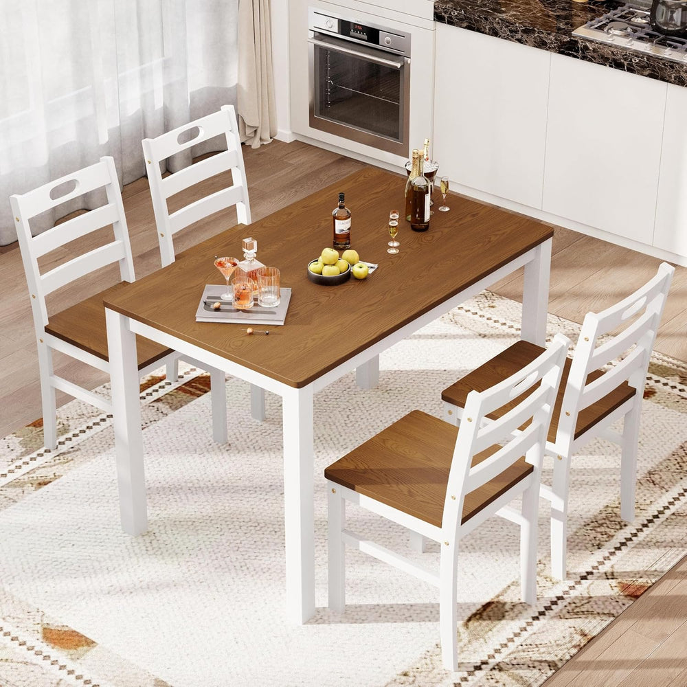 PHI VILLA Dining Table Set for 4, Solid Wood Kitchen Table and Chairs | Solid...
