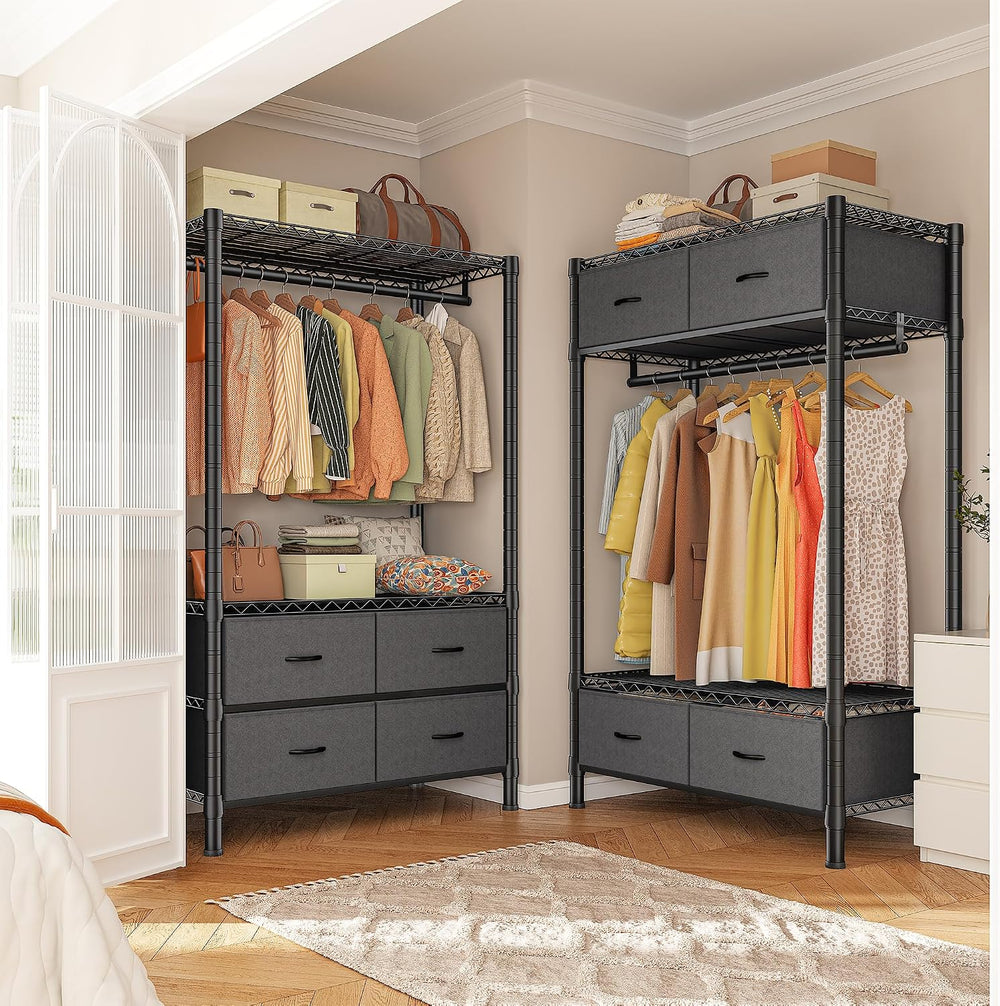 Raybee Clothes Rack, Heavy Duty Portable Closet with 4 Drawers 4 Shelves
