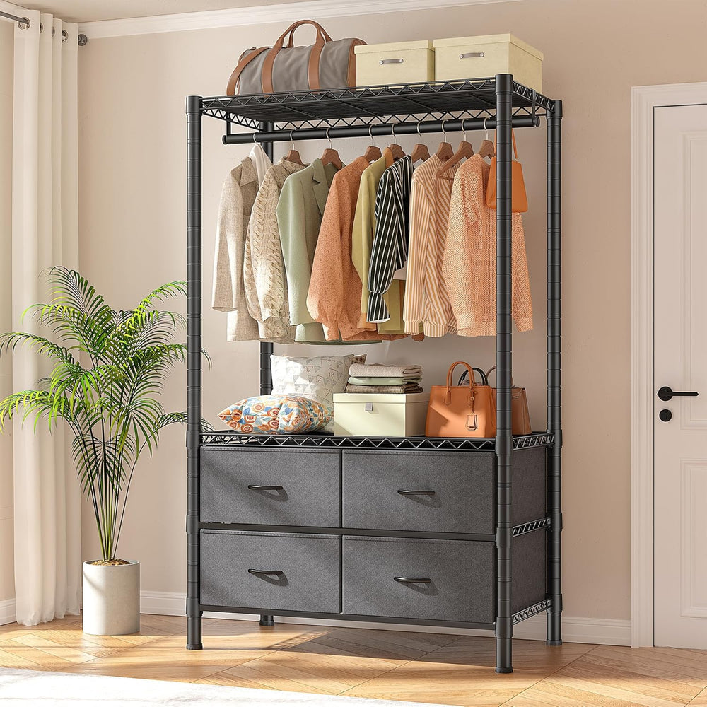 Raybee Clothes Rack, Heavy Duty Portable Closet with 4 Drawers 4 Shelves