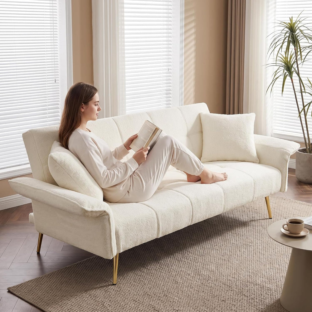 70.1" Teddy Futon Sofa Bed, Convertible Loveseat Couches, Beige