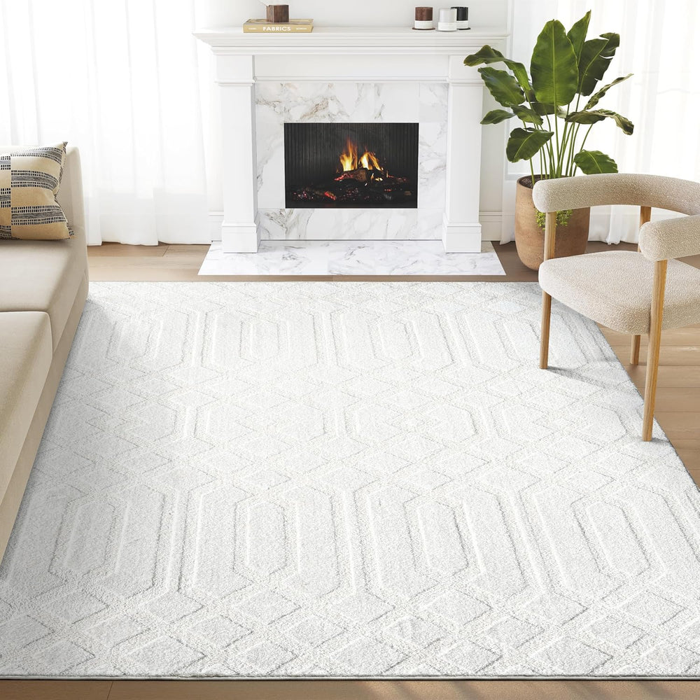 Abani Cozy Cream Area Rug for Living Room, Bedroom - Geometric Diamond Patter...