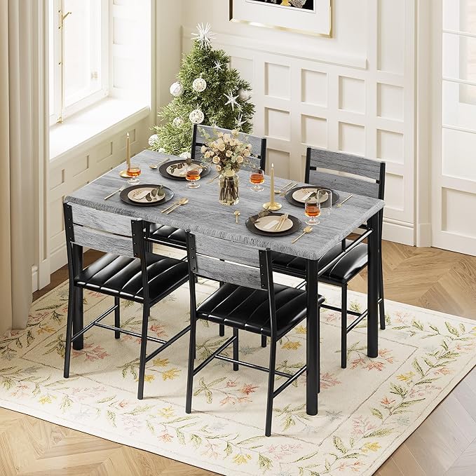 IRONCK Dining Table Set for 4, Wood Kitchen Table with Upholstered Chairs for...