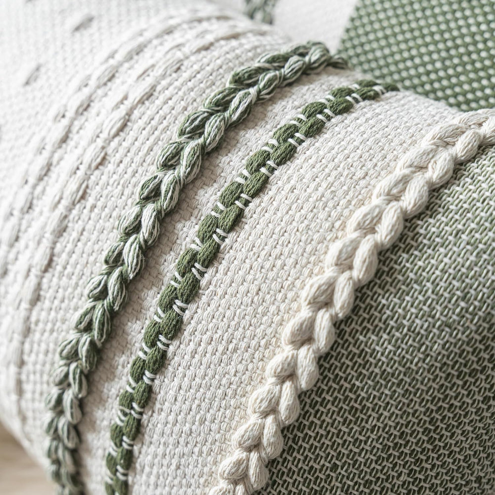 Cethom Boho Lumbar Pillow Covers 14x36 Inch Long, Green Textured Decorative C...