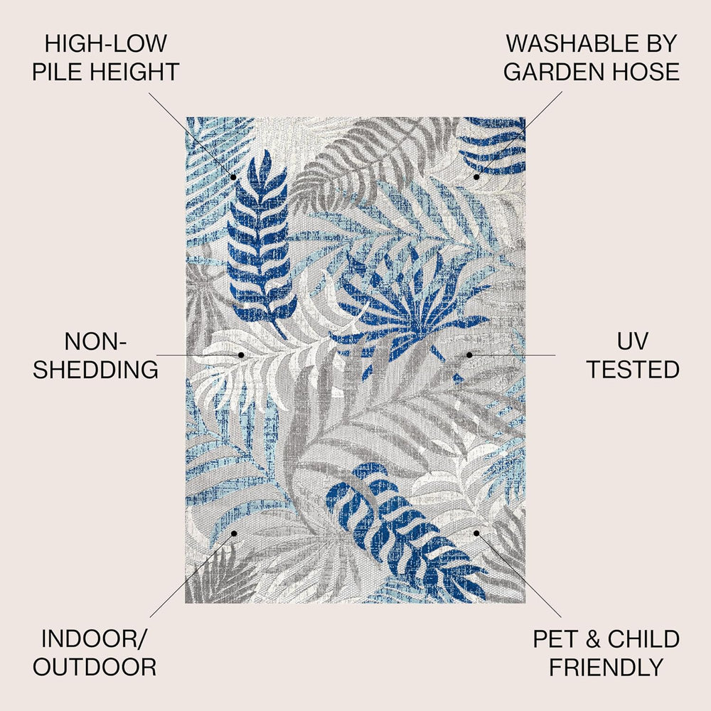 JONATHAN Y Tropics Palm Leaves Indoor Outdoor Area Rug 8X10 Gray/Blue