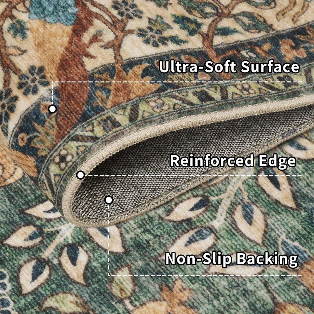 2’6″x 8’ Runner Rug Botanical Print Long Rug Vintage Kitchen Rug