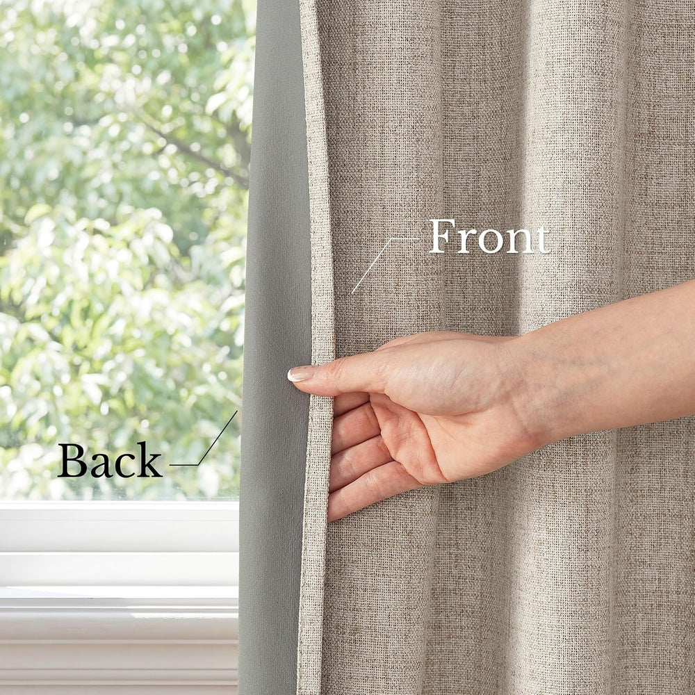 NICETOWN 100% Black Out Curtains 72 inch Long Linen Textured Set of 2
