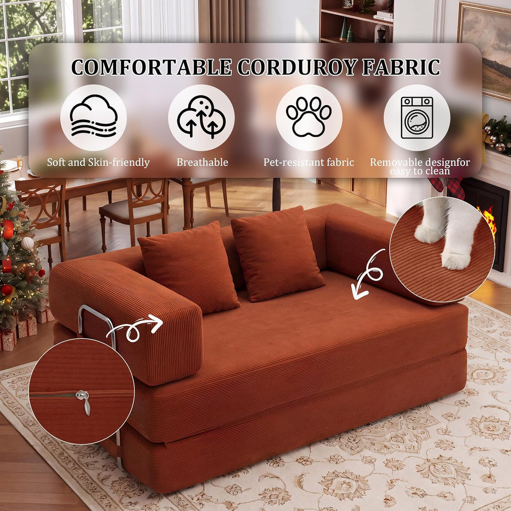 BSHOMGI Convertible Sofa Bed, 2 Seater Corduroy Futon Floor Bed Foldable Slee...