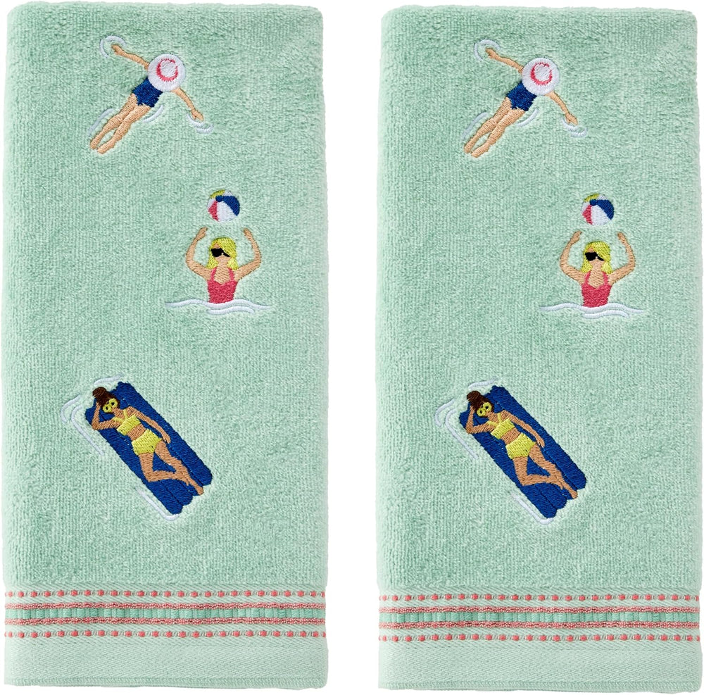 SKL Home Pool Party Hand Towel Set-2pc, Embroidered, Misty Jade | 100% Cotton...