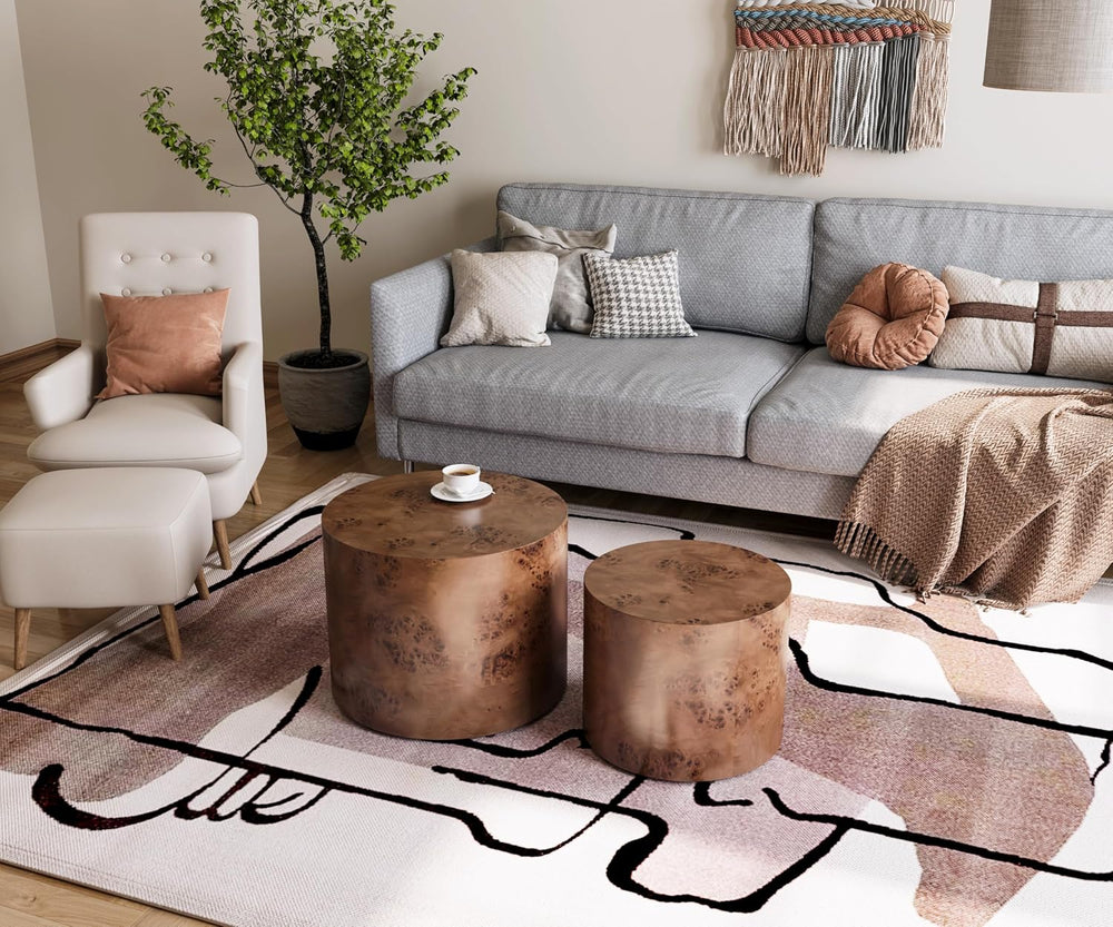 Nesting Coffee Table Set of 2, Round Burl Wood Living Room Decor | Set of 2, ...