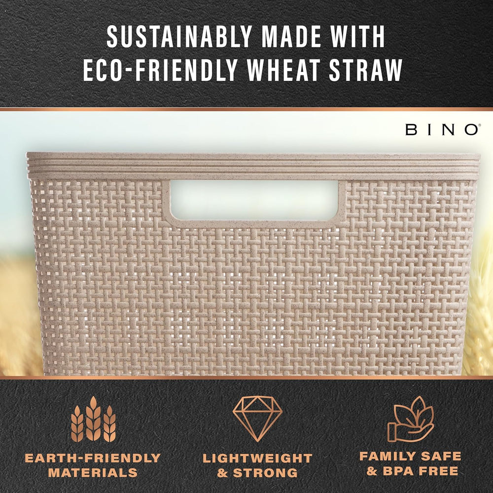 BINO Woven Plastic Basket | Large (Natural), 3-Pack | THE JUTE COLLECTION | H...