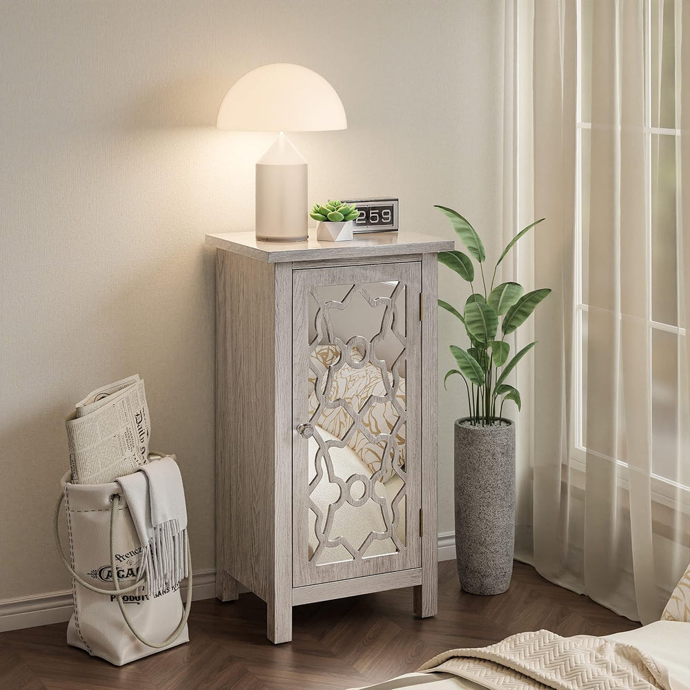 COZAYH Modern Farmhouse Nightstand with Mirror Front and 2 Shelves, Retro Tal...