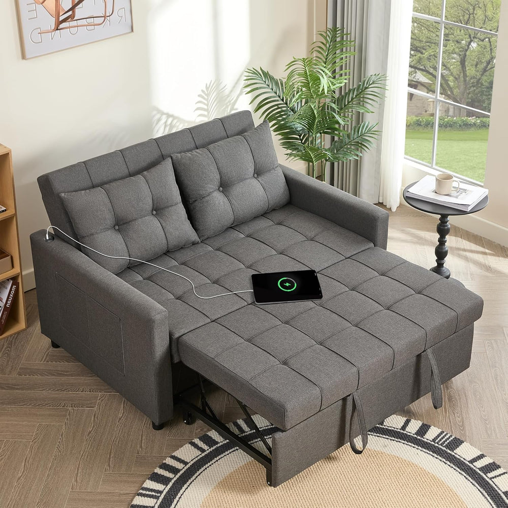 GOSUHI 52" 3-in-1 Convertible Sleeper Sofa Bed, Linen, Dark Gray