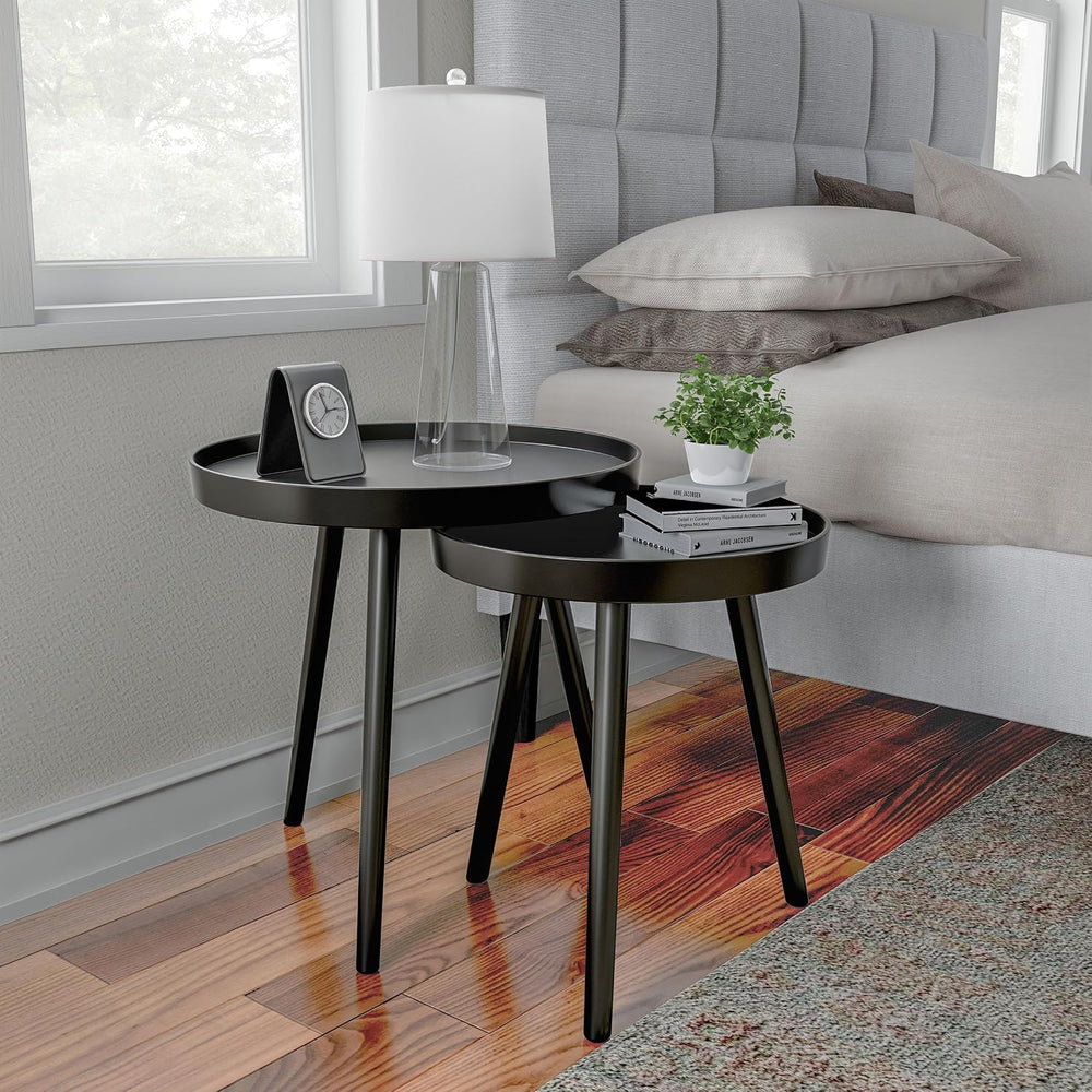 Lavish Home Nesting Side Tables, Black, Set of 2, 21.5”/16” | Round End Table...