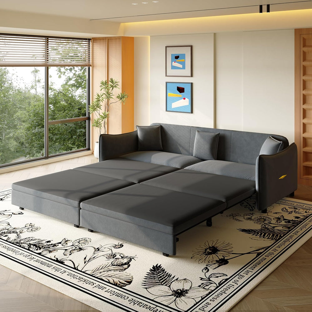 KEIKI 81.9" 3-in-1 Convertible Sofa Bed, Modern Velvet Sleeper Couch wit...