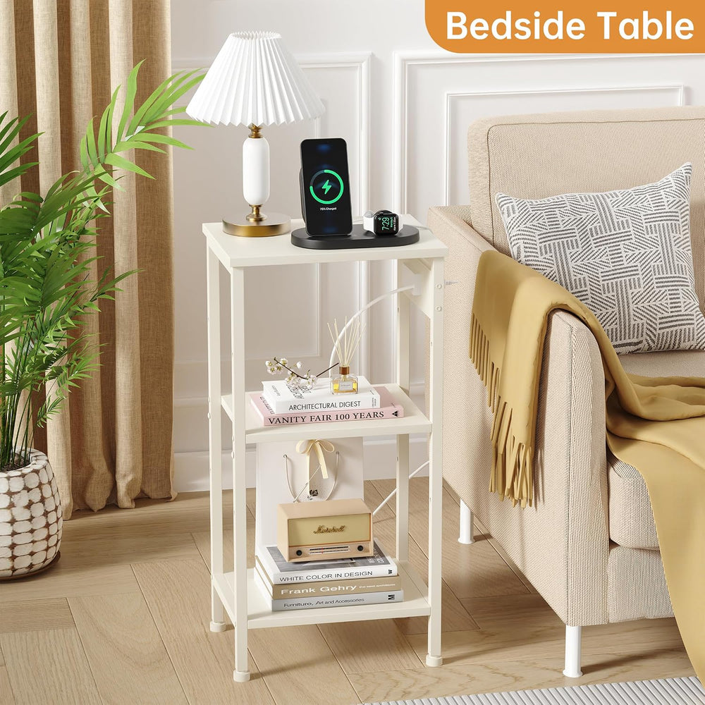Asgolion Tall End Table with Charging Station, Narrow Tall Side Table | 3 Tie...